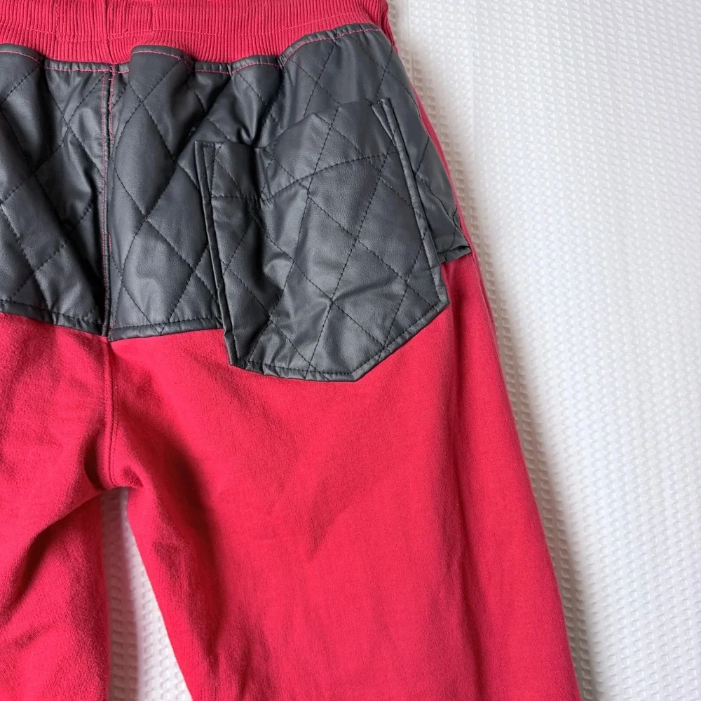 Parish Nation Joggers Men XL Red Streetwear Quilted Faux Leather Trim Moto Pants